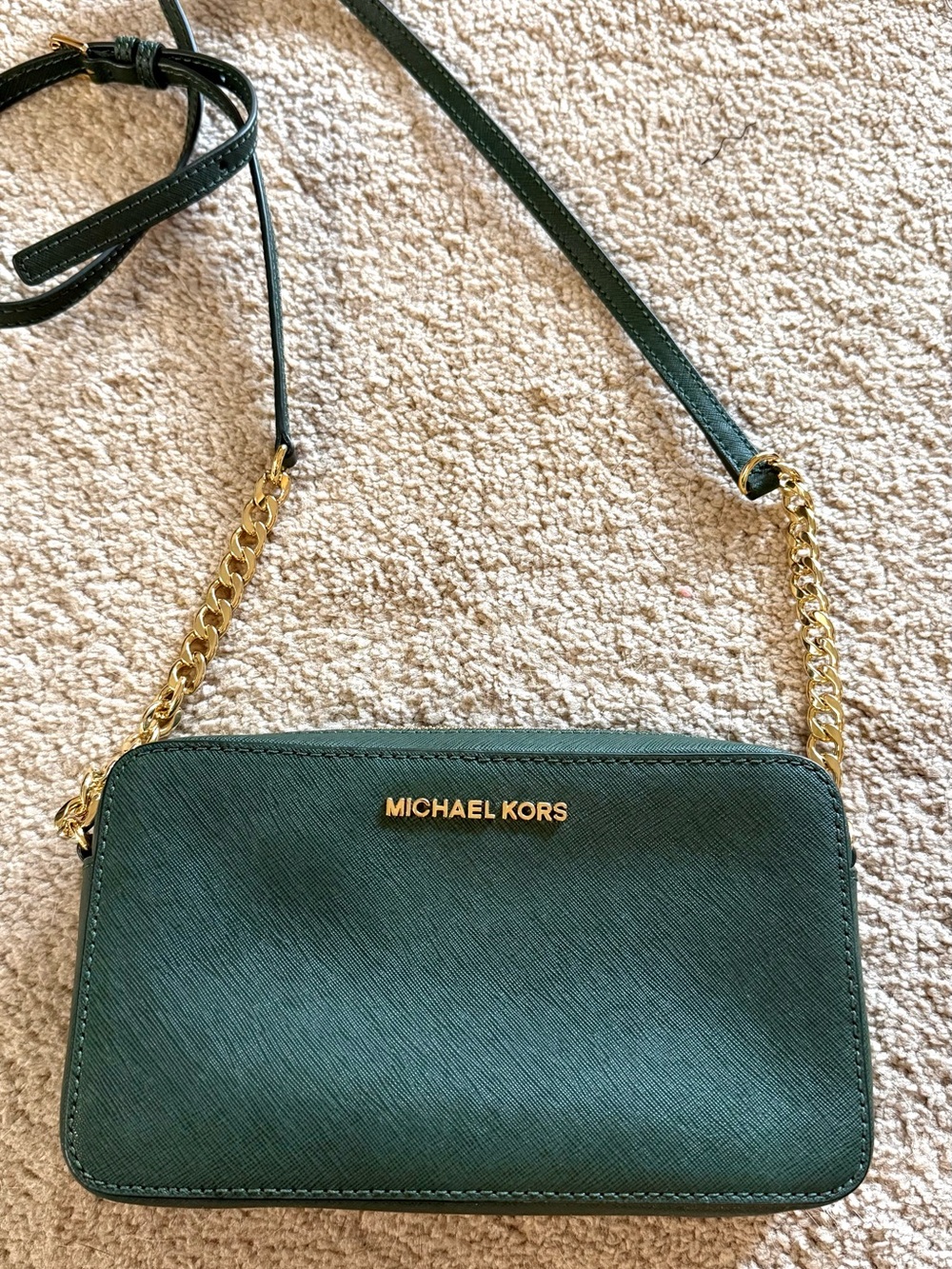 Michael Kors Dark Green Crossbody with Gold Chain